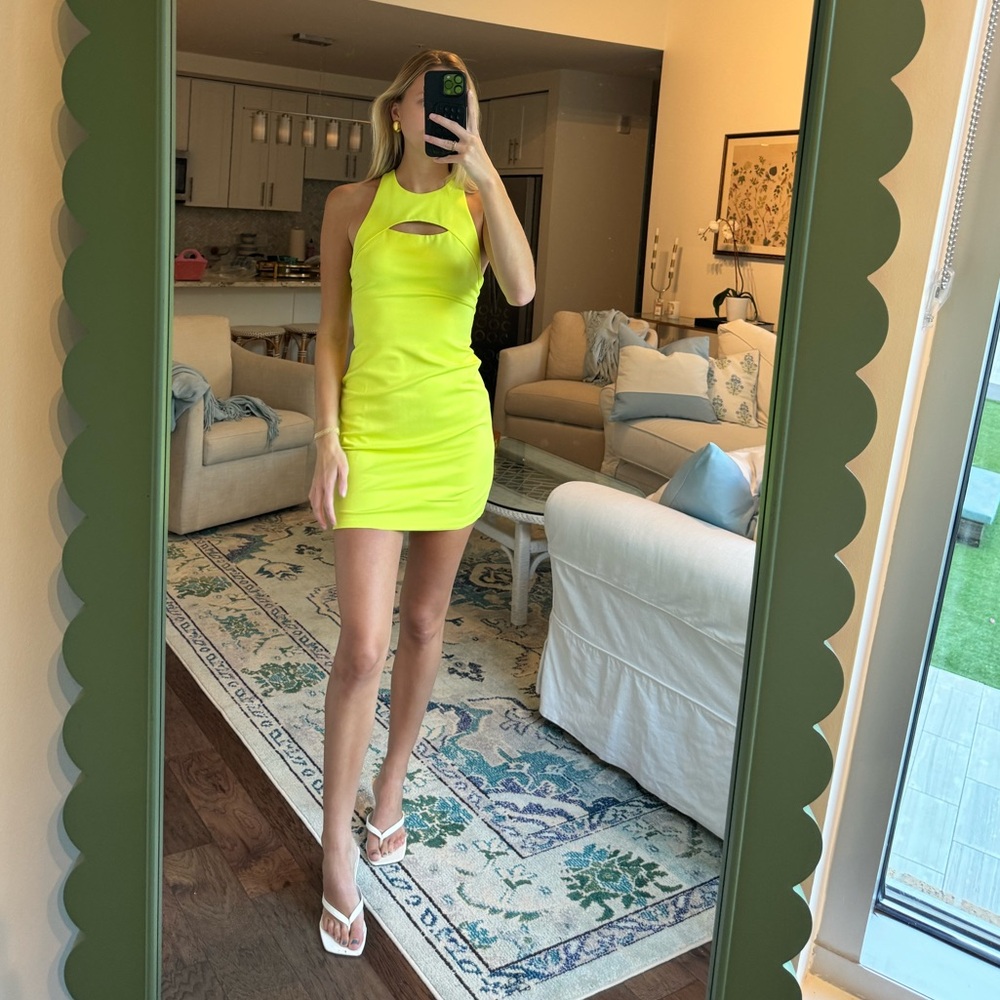 Alice + Olivia Neon Yellow Cutout Mini Dress